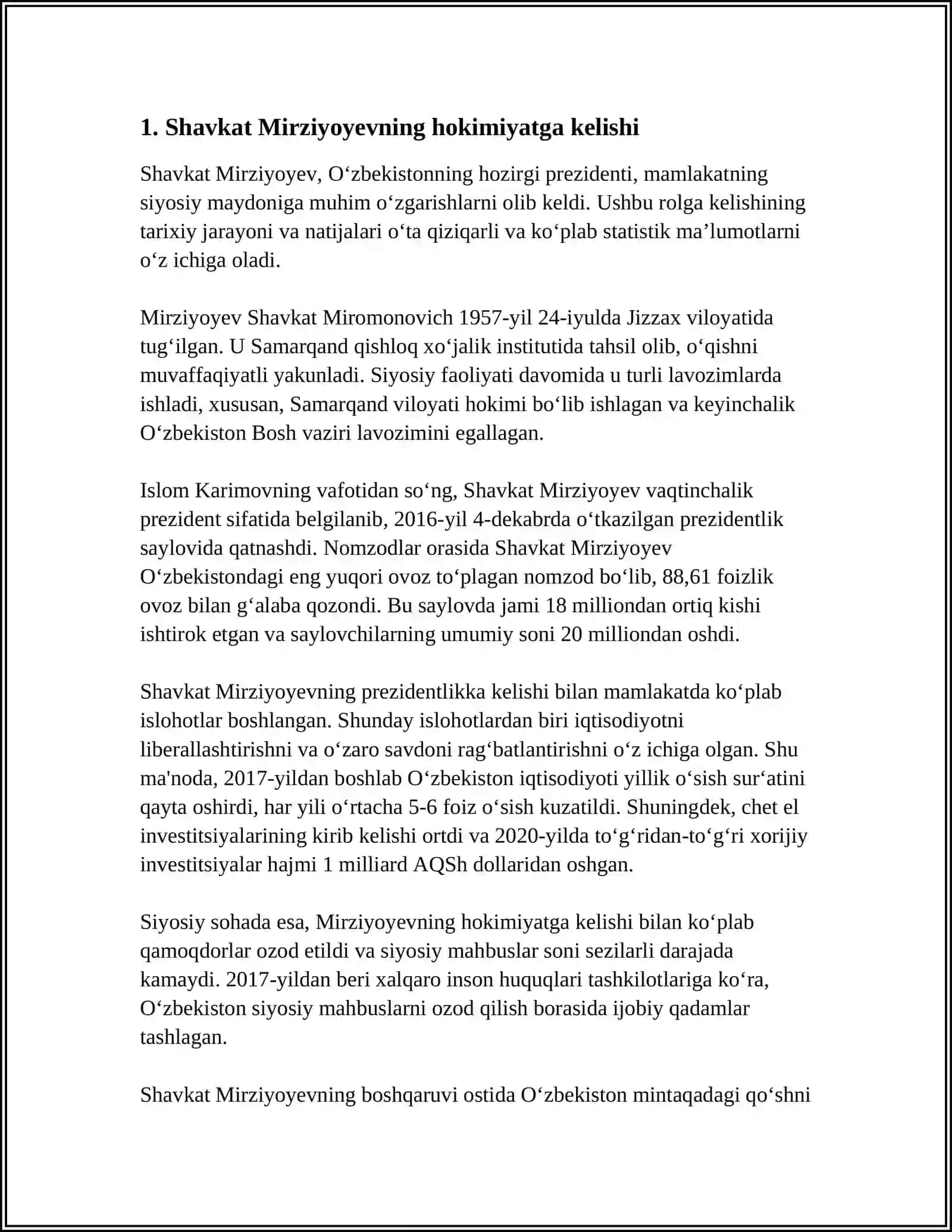 O'ZBEKSTAN RESPUBLIKASI YANGI PREZIDENTI SH.MIRZIYOIV RAHBARLIGIDA OSHIRILGAN ISLOHATLAR 3
