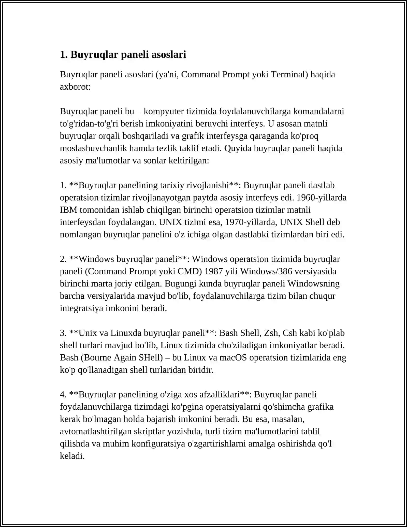 Buyruqlar paneli asoslari 3