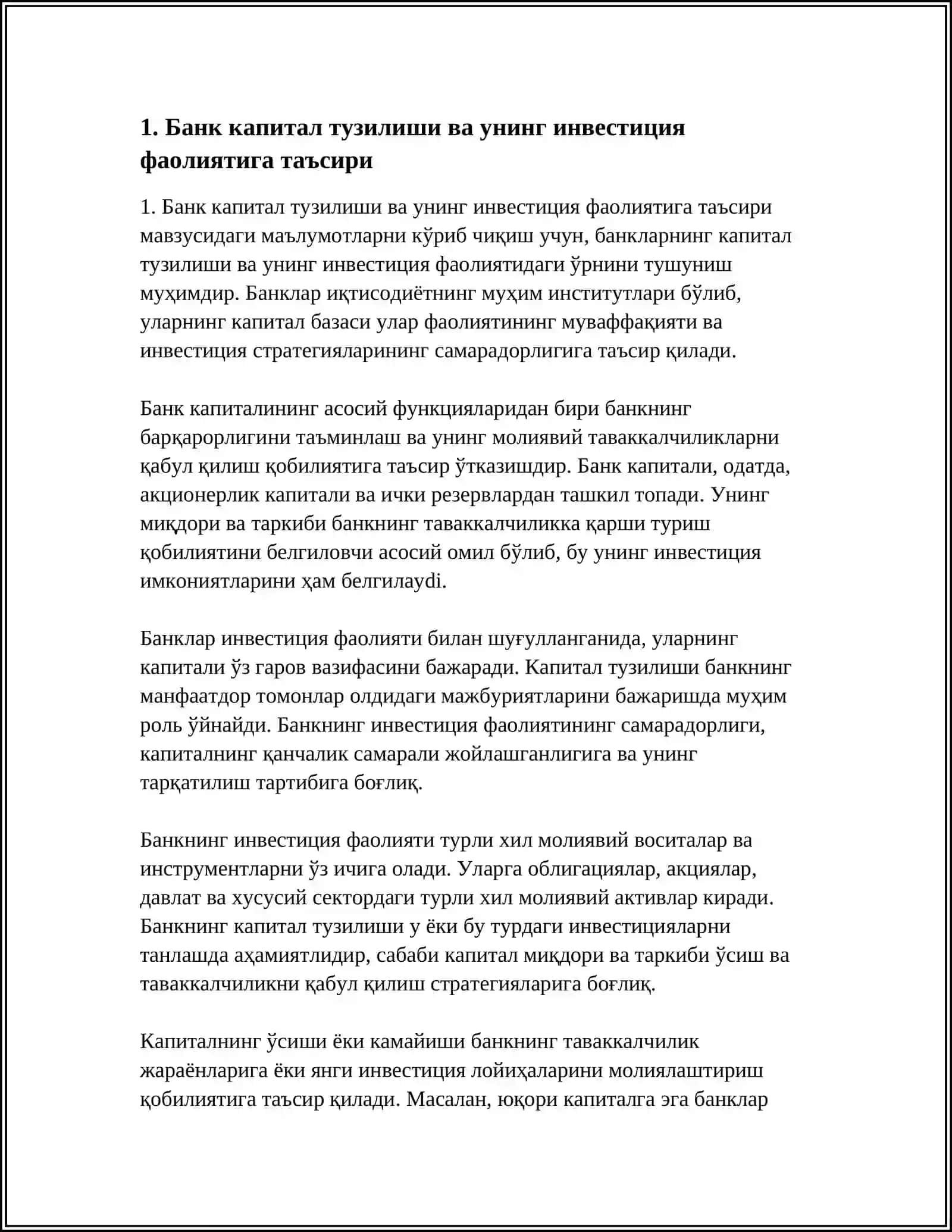 БАНКЛАРНИНГ ИНВЕСТИЦИЯ ФАОЛИЯТИДА КАПИТАЛ КУРИЛИШ 3