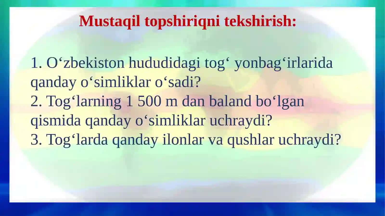 O‘ZBEKISTONDAGI TABIIY BOYLIKLAR VA TABIATNI MUHOFAZA QILISH 3