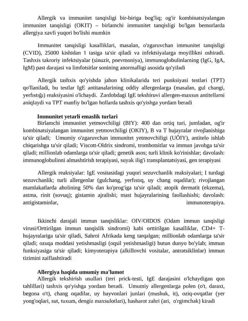Allergiya. Immundefitsit holatlar. 3