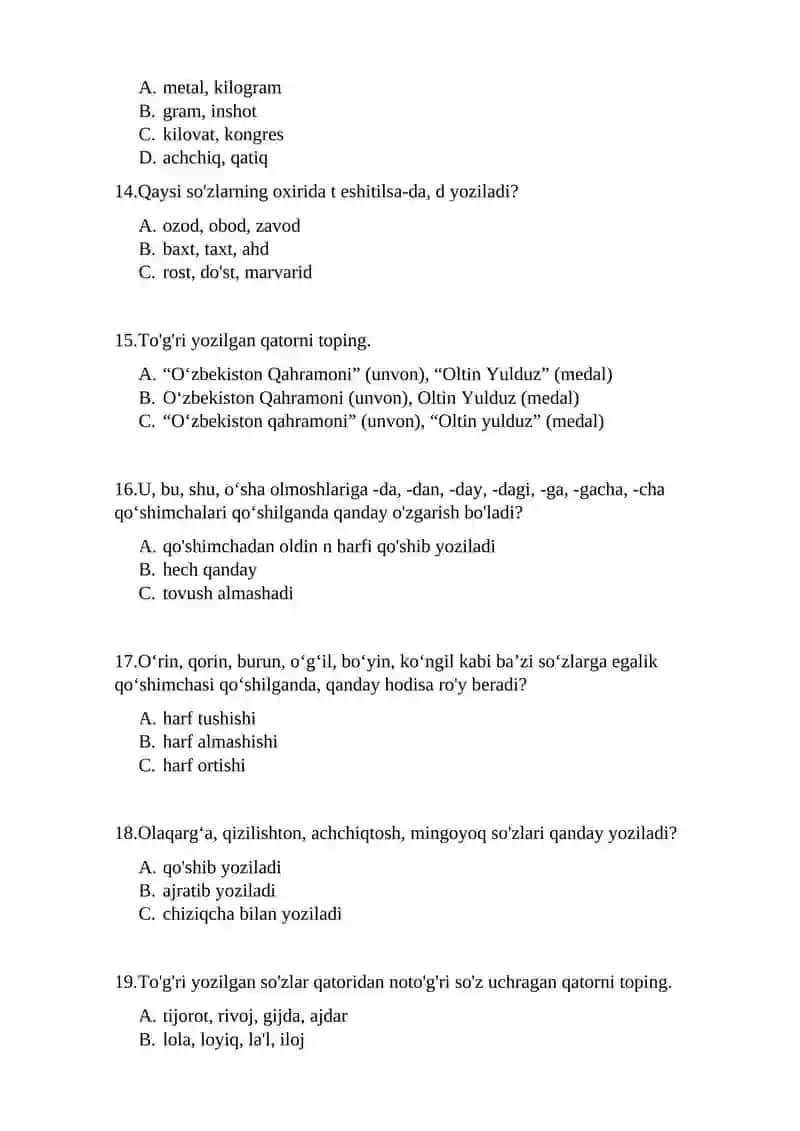 Imlo qoidalari test 3