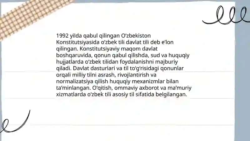 Hozirgi oʻzbek adabiy tilning davlat tili mavqeyidagi oʻrni 3