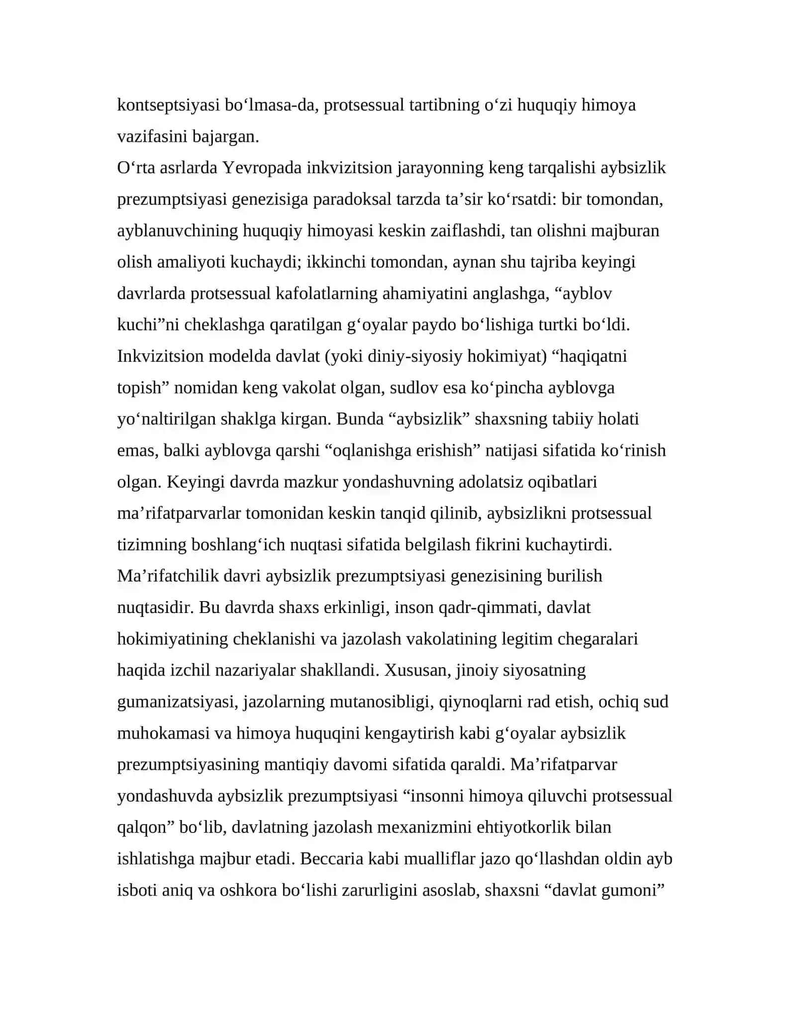 Aybsizlik prezumtsiyasi genezisi 3