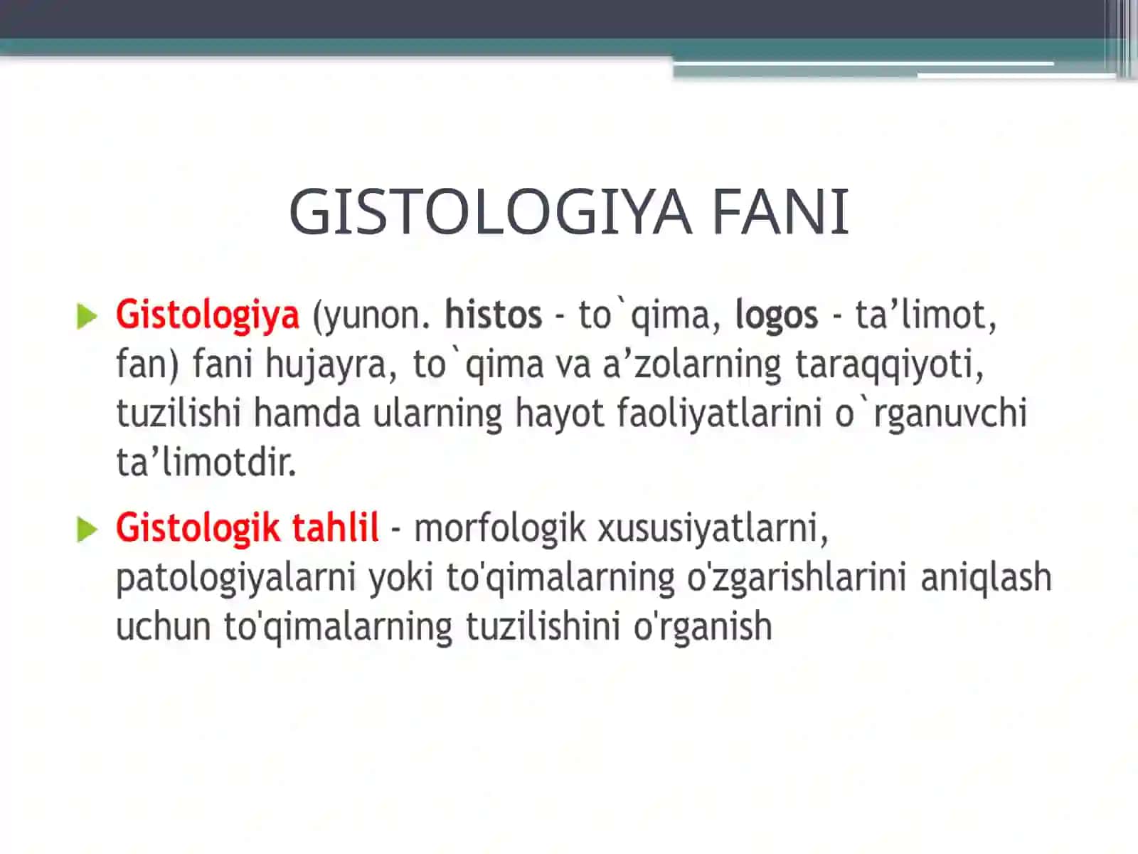 GISTOLOGIYA FANIGA KIRISH.HUJAYRA HAQIDAGI TA^LIMOT 3