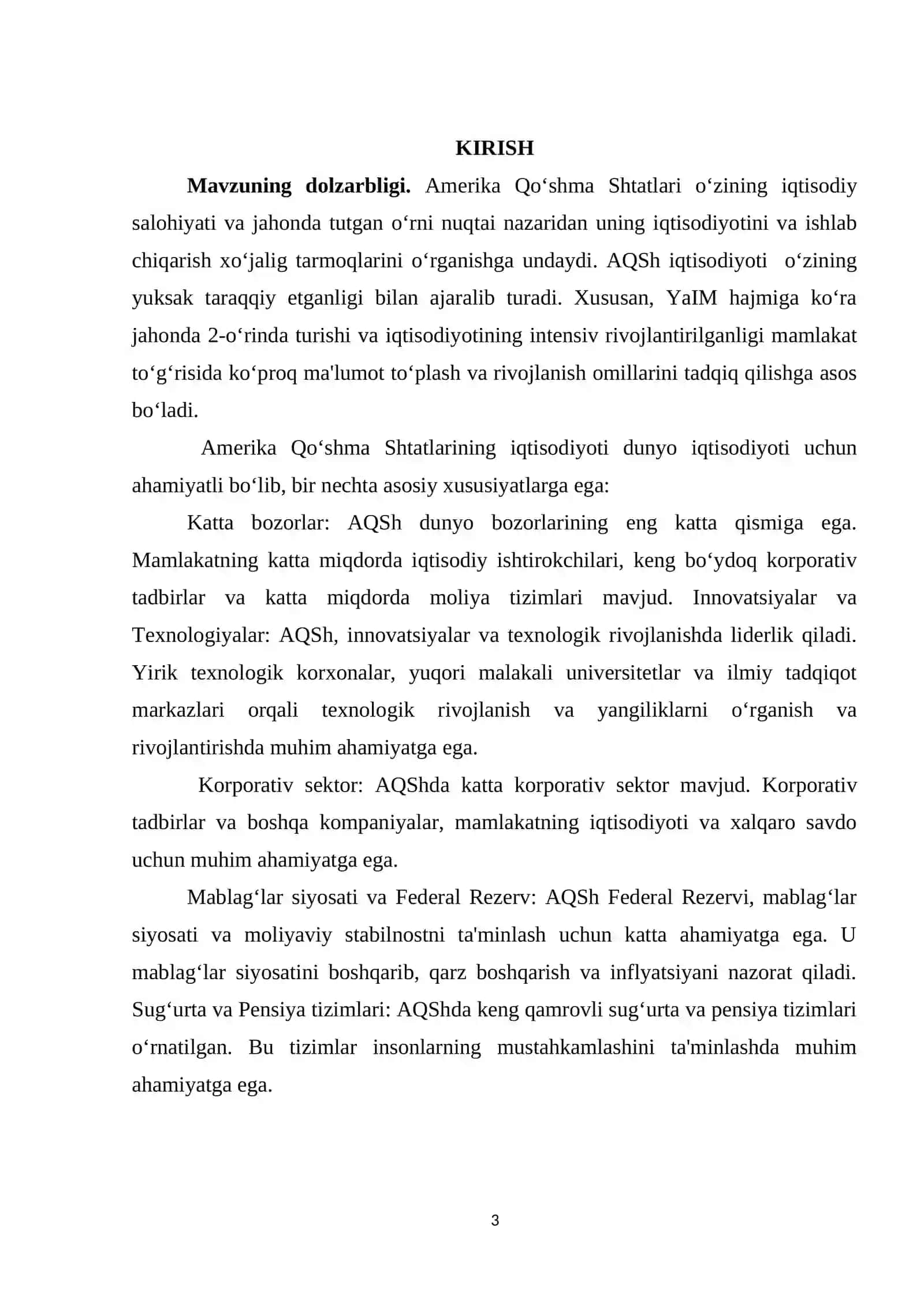Amerika Qo‘shma Shtatlari iqtisodiyotining oʻziga xos xususiyatlari 3