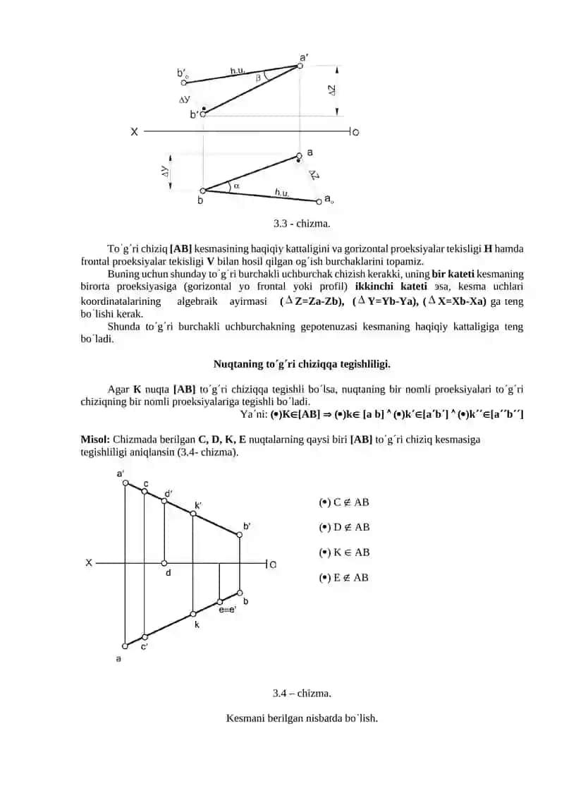 To'g'ri chiziqning ortogonal proektsiyalashdagi invariant xossalari 3