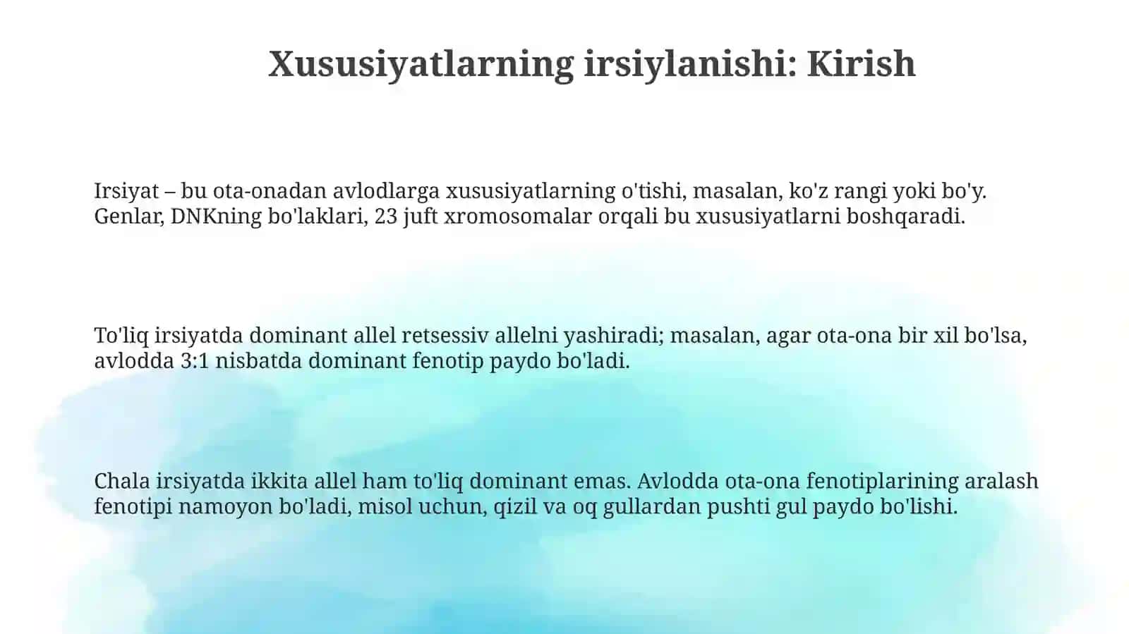 Belgilarning birikkan holda (toʻliq va notoʻliq) nasldan-nasigaberilishi 3
