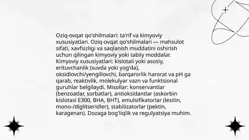 Oziq-ovqat qo'shilmalari va ularning kimyoviy tarkibi 3