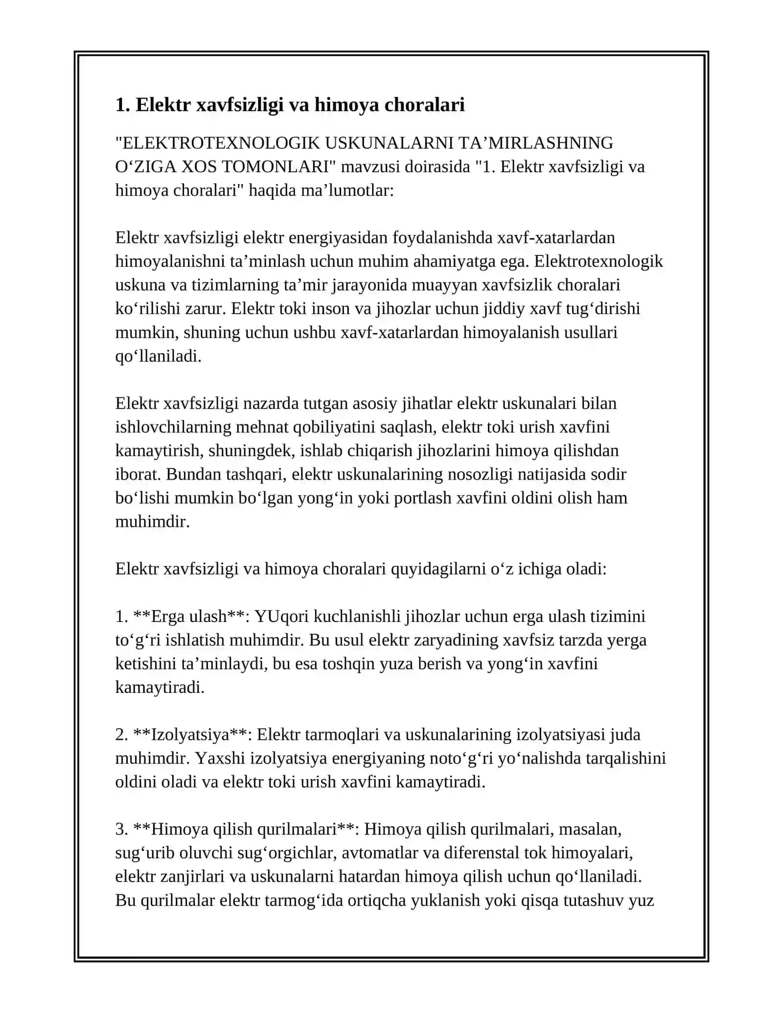 ELEKTROTEXNOLOGIK USKUNALARNI TAʼMIRLASHNING OʻZIGA XOS TOMONLARI 3