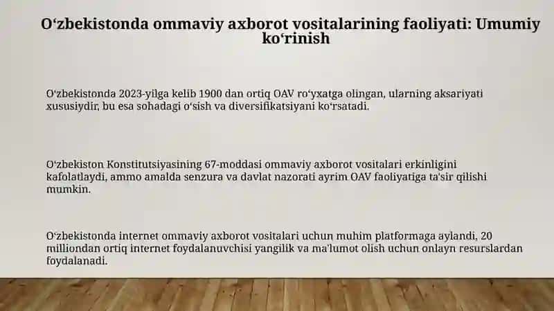 Oʻzbekistonda ommaviy axborot vositalarining faoliyati: Umumiy koʻrinish 3