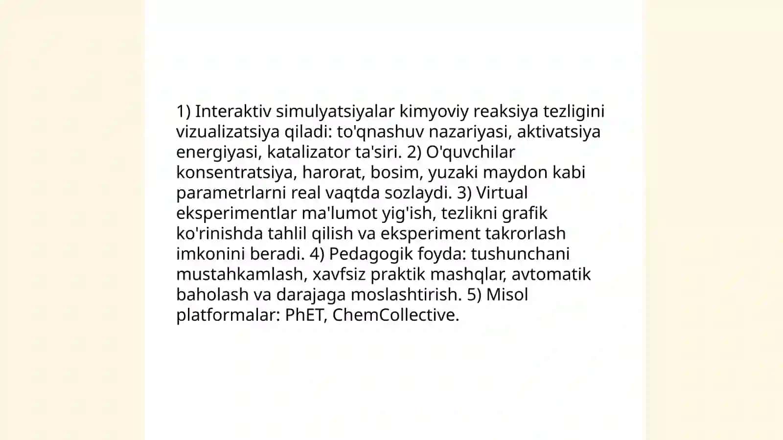 Kimyoviy reaksiya tezligi mavzusini o'qitishda axborot texnologiyalaridan foydalanish 3