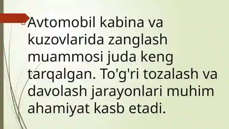 Avtamobil larning kabina va kuzov larning zanglash ni oldini olish 3