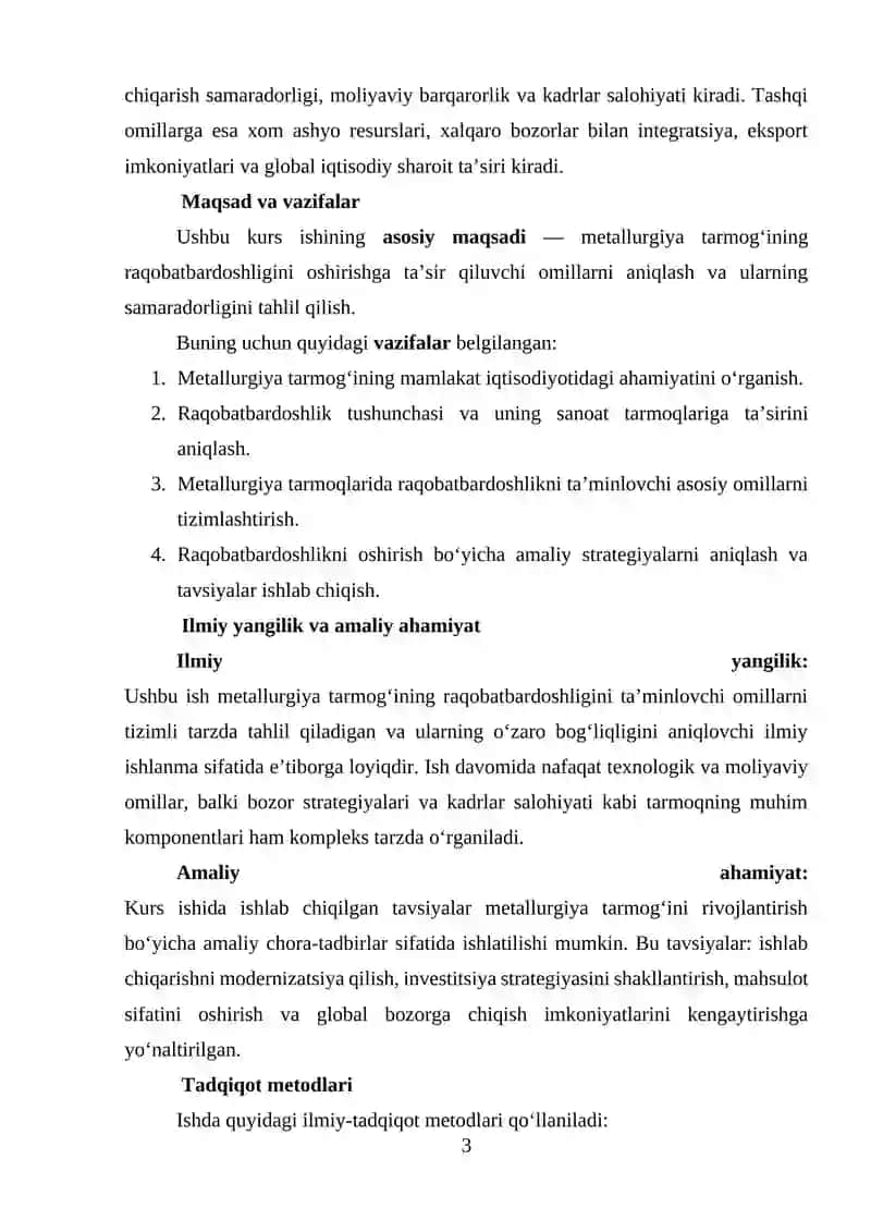 METALLURGIYA TARMOQLARINING RAQOBATBARDOSHLIGINI TA’MINLASH OMILLARI 3
