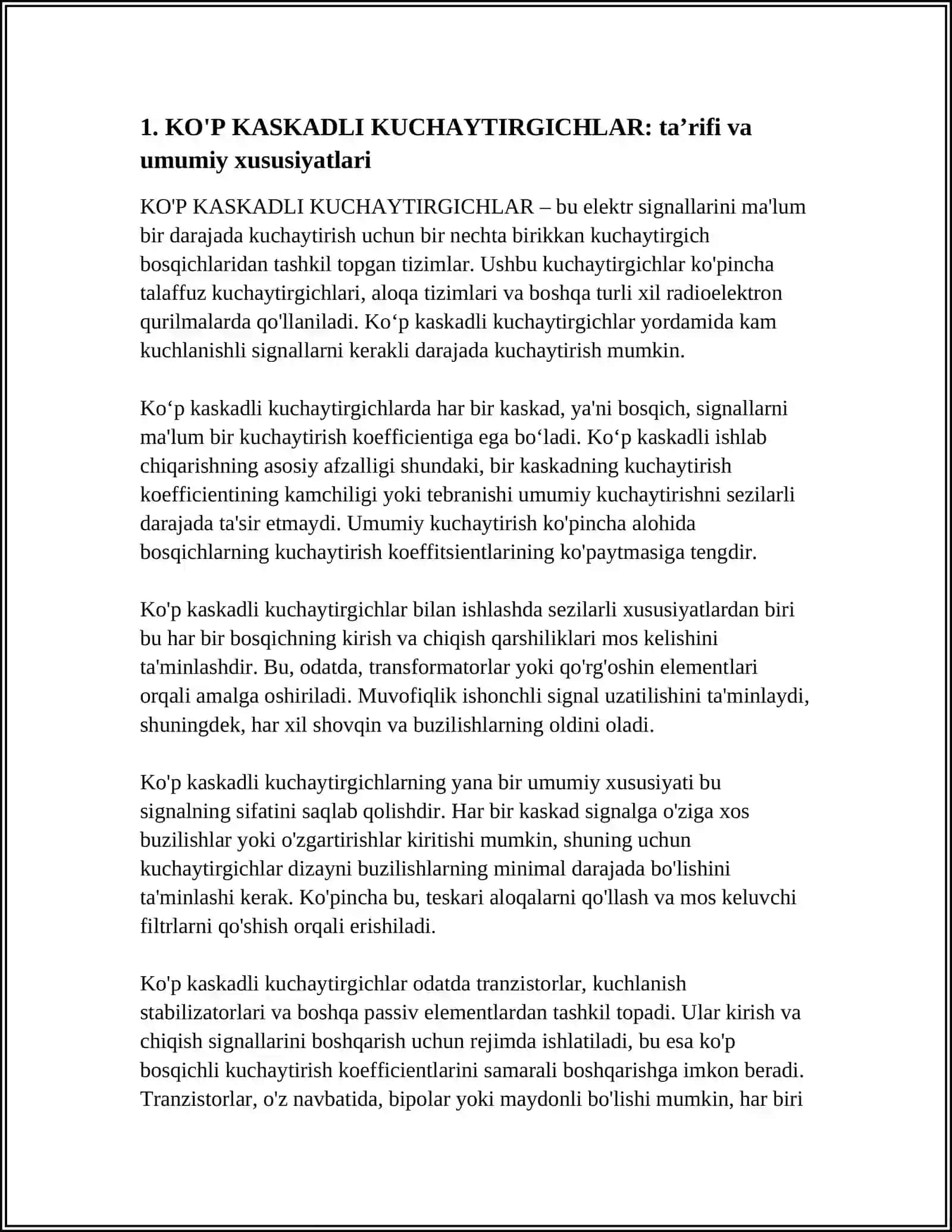 KO'P KASKADLI KUCHAYTIRGICHLAR 3