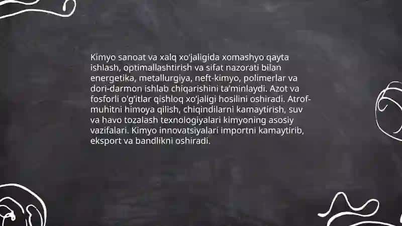 Kimyo fanining sanoat va xalq xoʻjaligidagi ahamiyati taqdimot 3