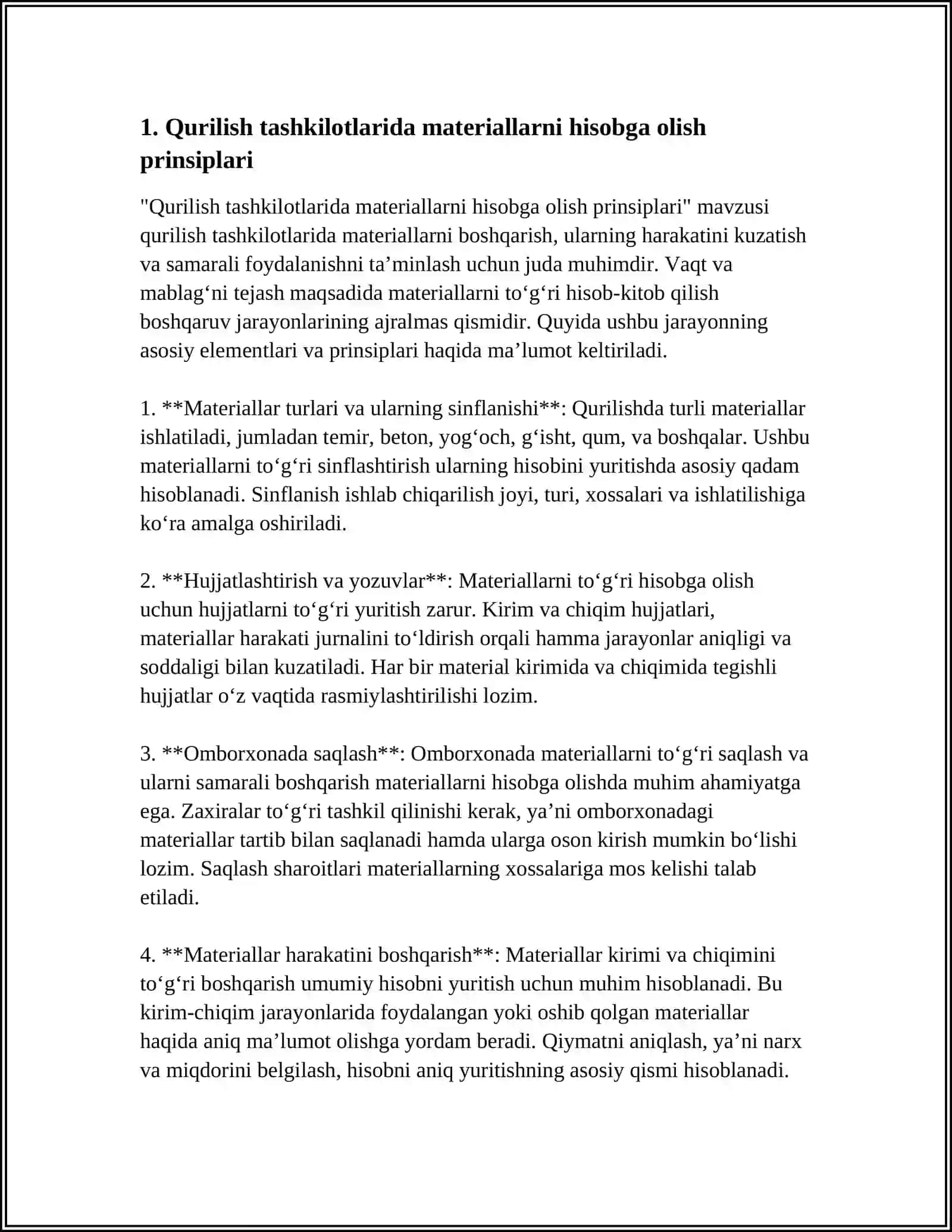 Qurilish tashkilotlarida materiallarni hisobga olish prinsiplari 3