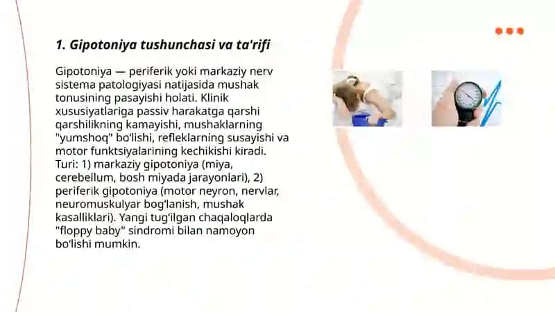 Gipotoniya xaqida tushuncha. Diagnostik ahamiyati. Zamonaviy laborator va instrumental tekshirish usullari 3