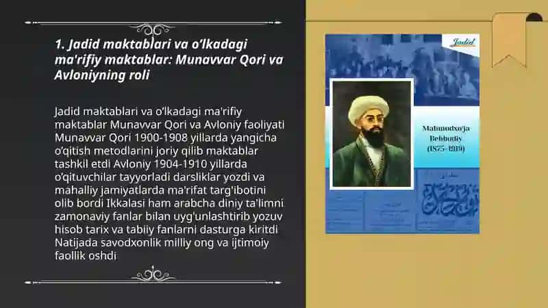 Jadid maktablari va o’lkadagi ma'rifiy maktablar 3