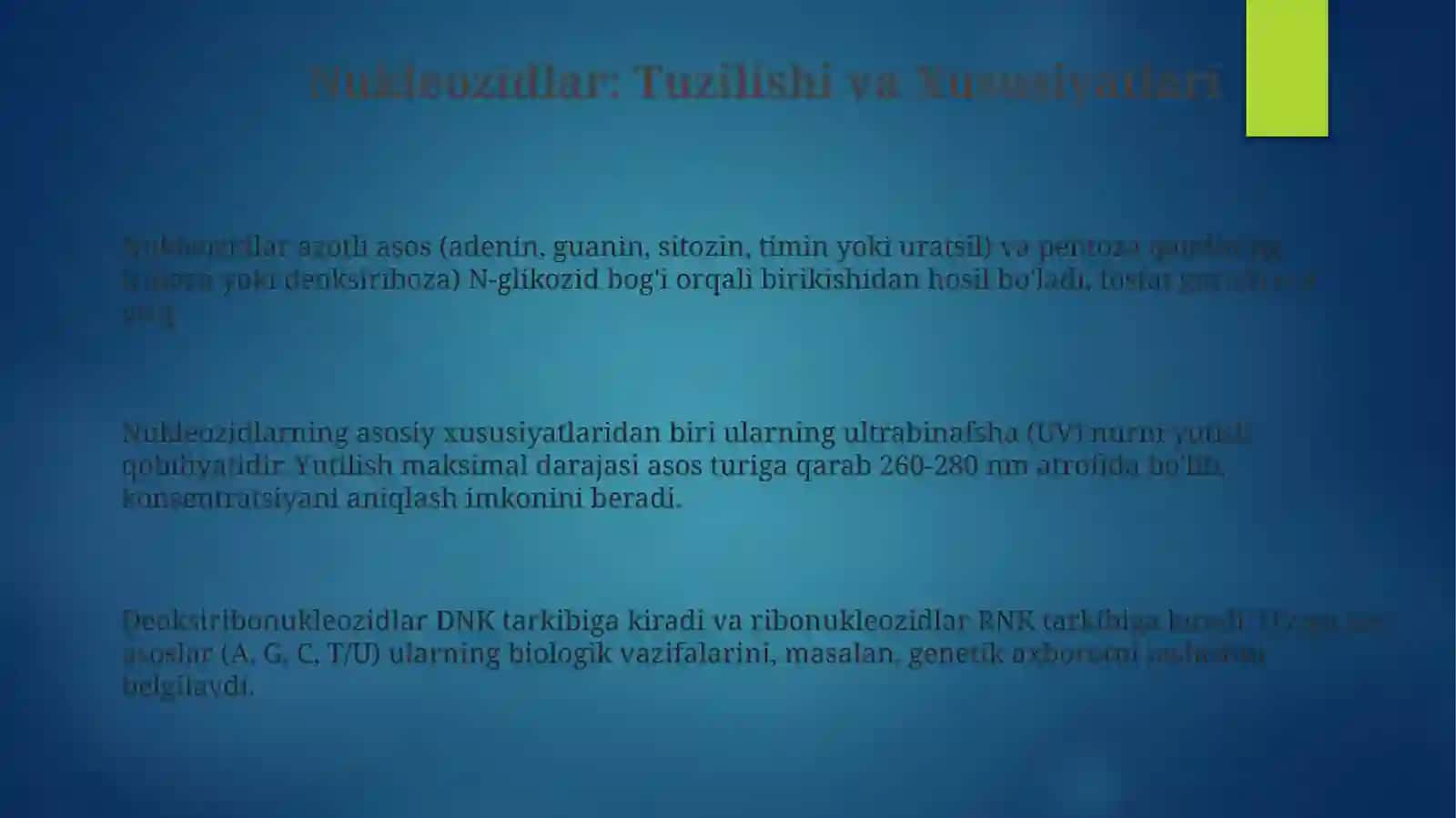 Nukliozidlar.Nukleotidlarning mono- va polifosfatlari.birlamchi va fazoviytuzilishlari 3