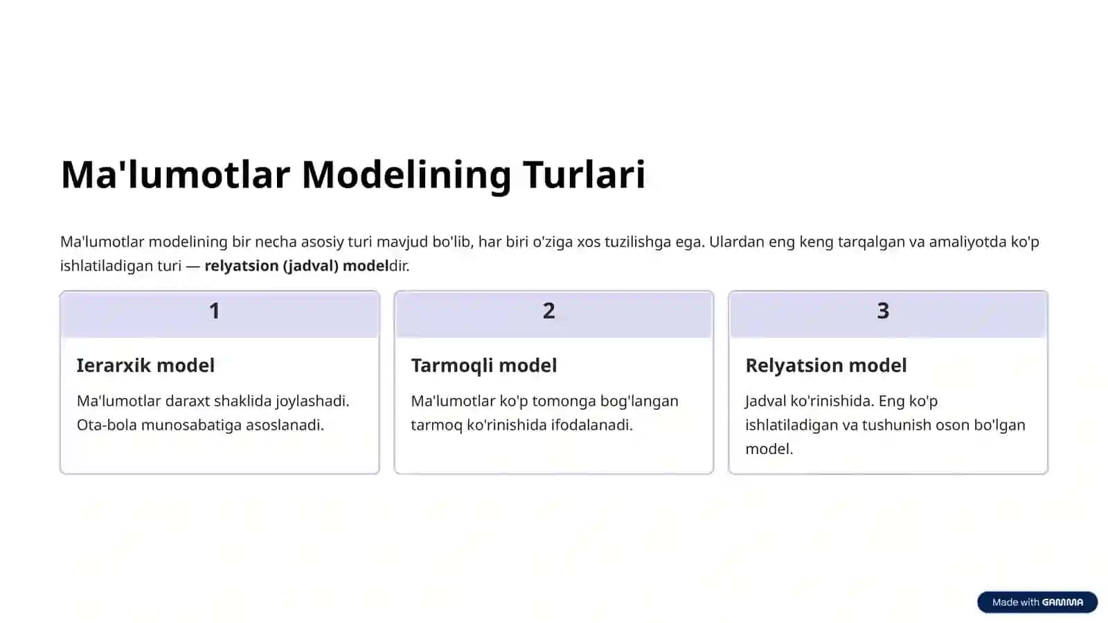 Ma'lumotlar Modeli va Murojaat Turlari 3