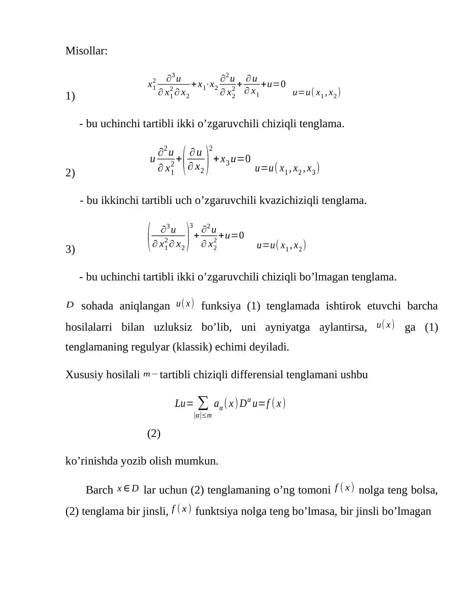 Xususiy hosilali differensial tenglamalar 3