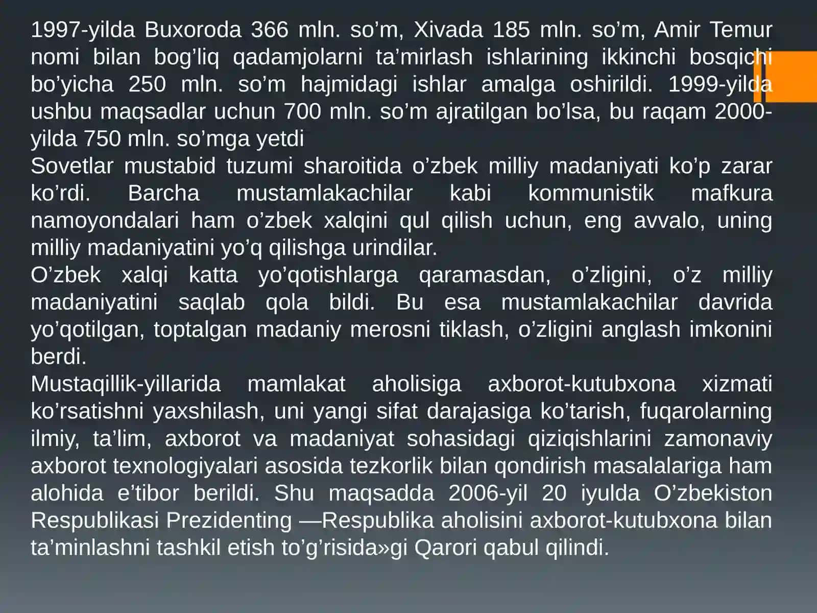 MUSTAQILLIK YILLARIDA O‘ZBEKISTONDAGI MA’NAVIY VA MADANIY TARAQQIYOT. 3