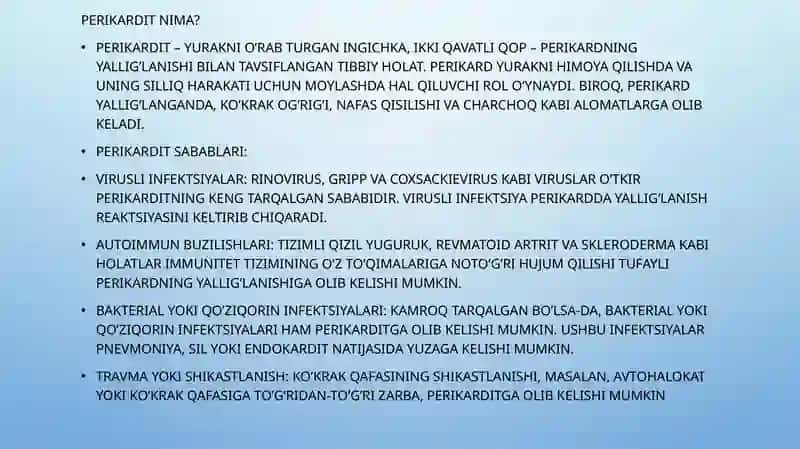 perikard kasalliklari yurak o'smalari yurak transplantatsiyasi 3