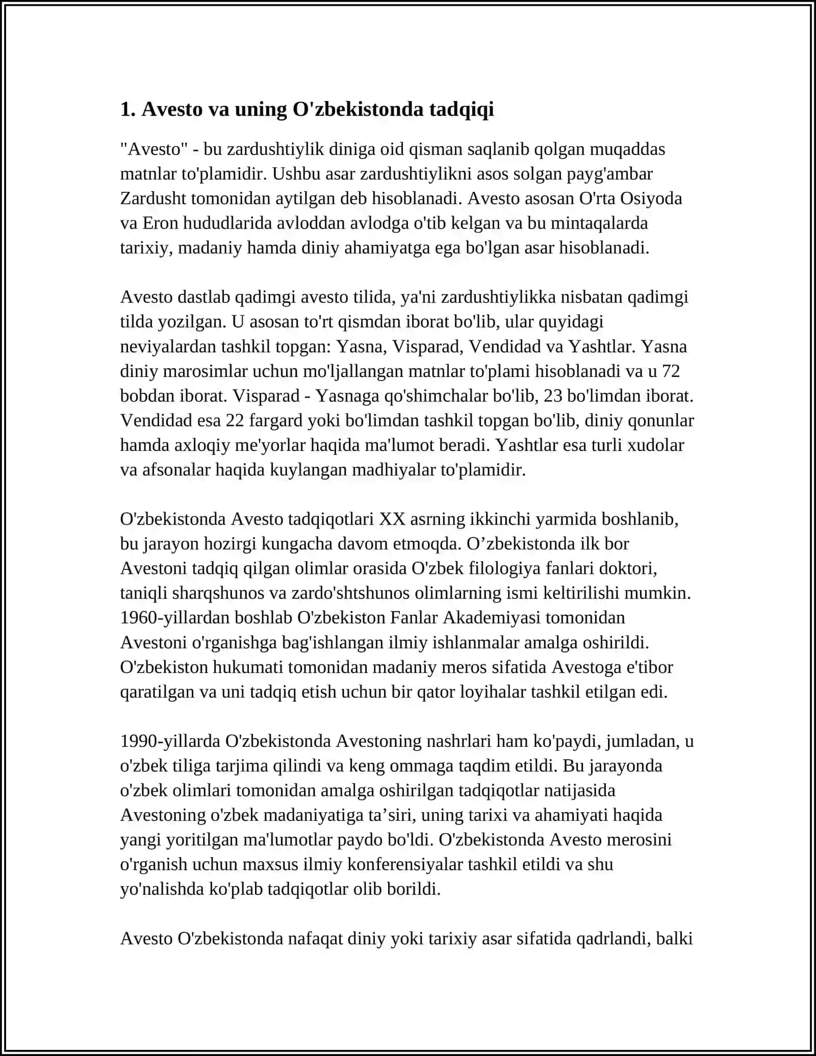 O'ZBEKISTONDA AVESTOSHUNOSLIKKA OID ILMIY ASARLAR RO'YXATINI TUZISH VA AYRIM ASARLARGA ANNOTATSIYA YOZISH 3