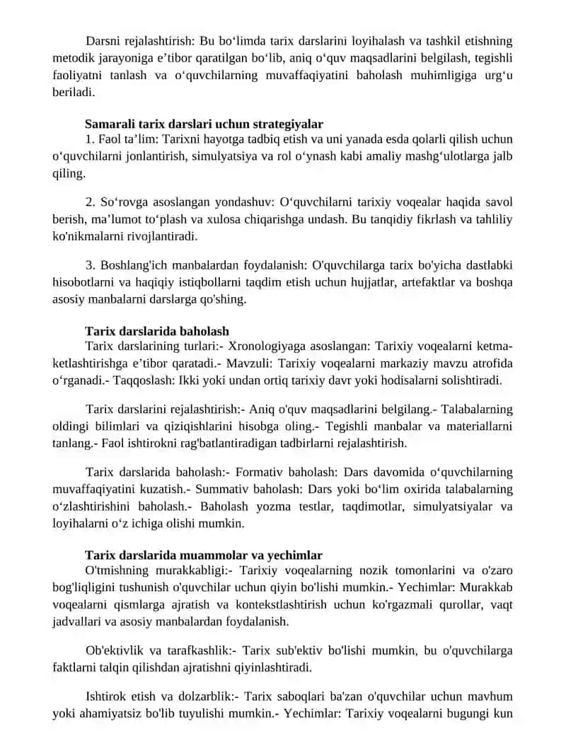 Tarix Darslarini Turlari Va Rejalashtirilishi 3