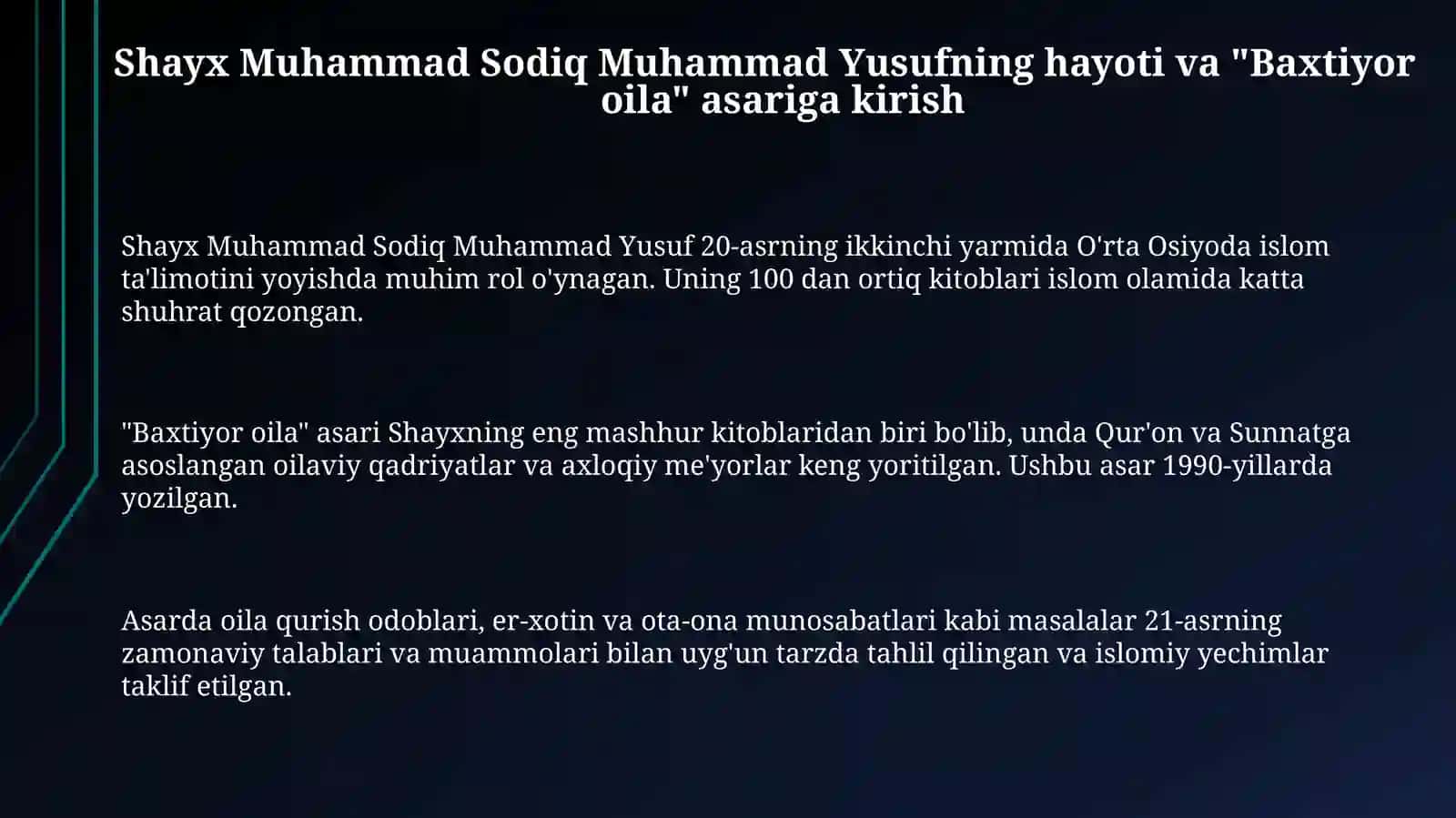 "Baxtiyor Oila" asarida Islomiy Qadriyatlar Talqini 3
