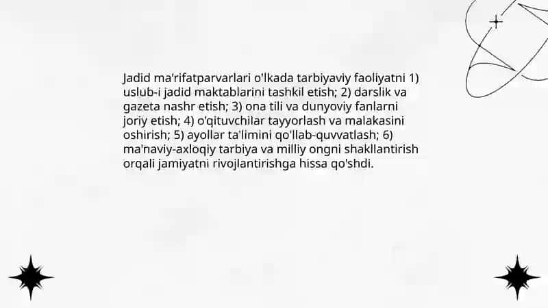 Jadid ma'rifatparvarlarining o'lka ijtimoiy-ma'naviy hayotida tutgan o'rni 3