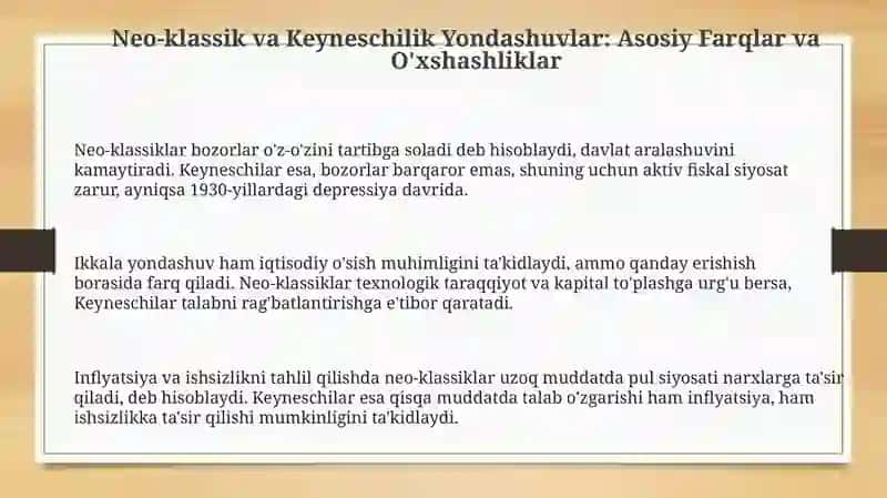 Neo-klassik va Keyneschilik Yondashuvlar: Asosiy Farqlar va O'xshashliklar 3