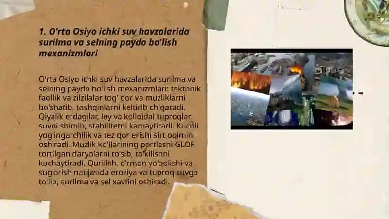 Surilma, sel, eroziya va unng salbiy oqibatlari. O'rta Osiyo ichki suvlari 3