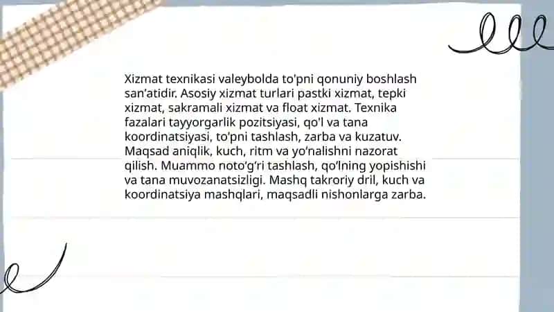 Valeybol oʻyinining texnikasi 3