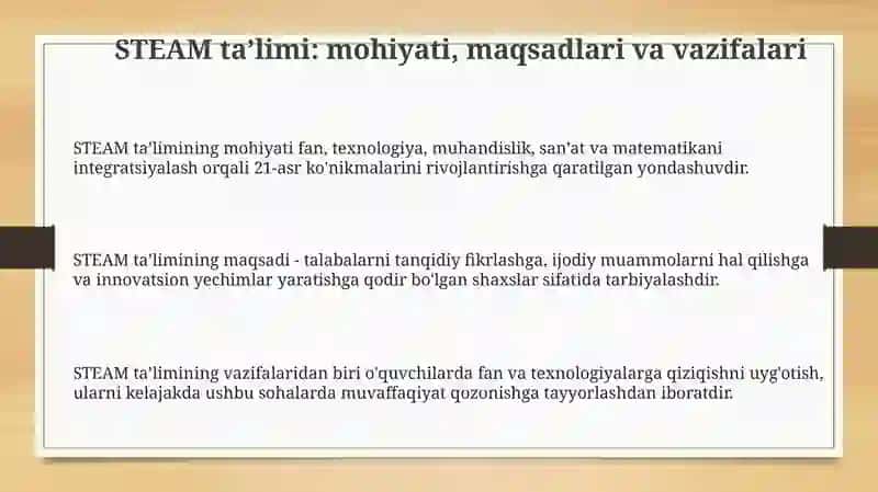 STEAM ta’limi: mohiyati, maqsadlari va vazifalari 3