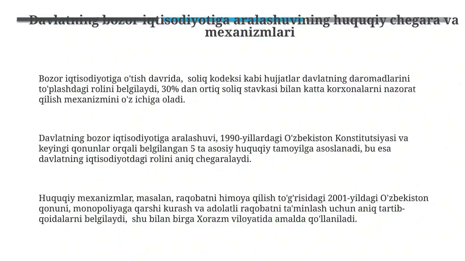 Bozor munosabatlarining o'tishining huquqiy asoslarining yaratilishi 3