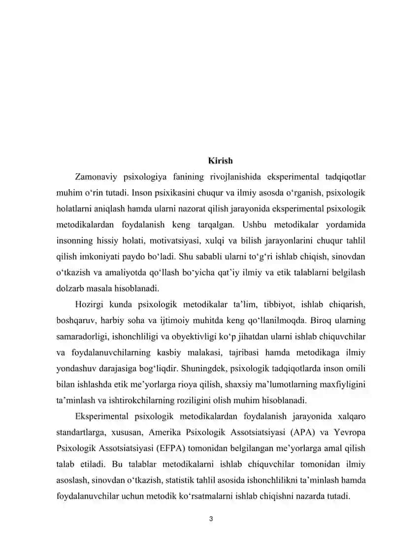 Ekispremental psixologik metodikalardan foydalanuvchilar va ishlab chiqaruvchilar uchun talablar 3