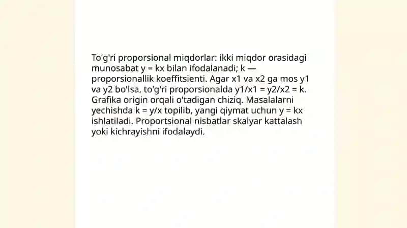 To‘g'ri proporsional miqdorlar. Teskari proporsional miqdorlarga doir masalalarni yechish 3