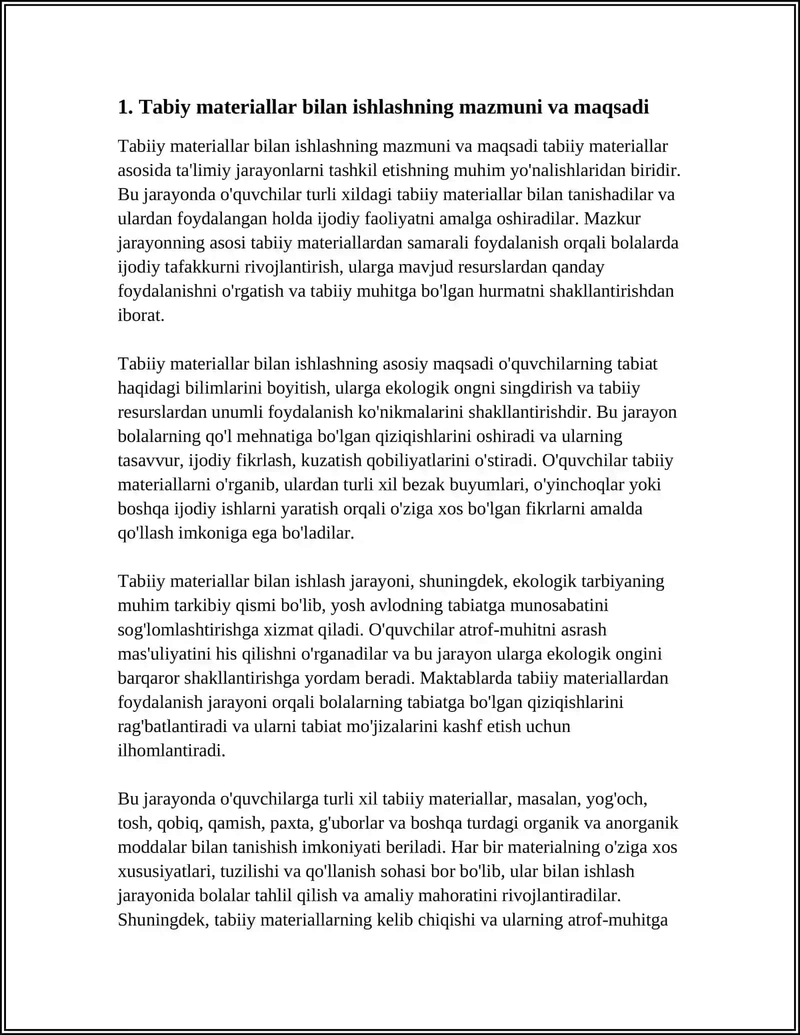 TABIIY MATERIALLAR BILAN ISHLASH DARSLARINING MAZMUNI 3