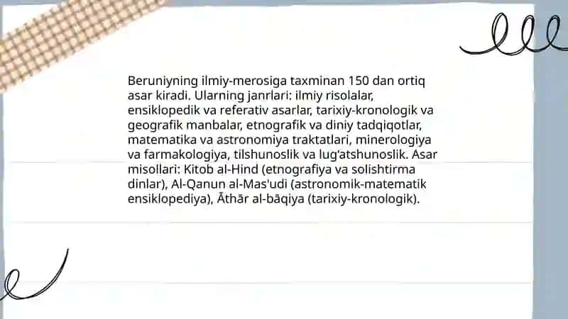 Beruniyning adabiyotga oid faoliyatini oʻrganish 3