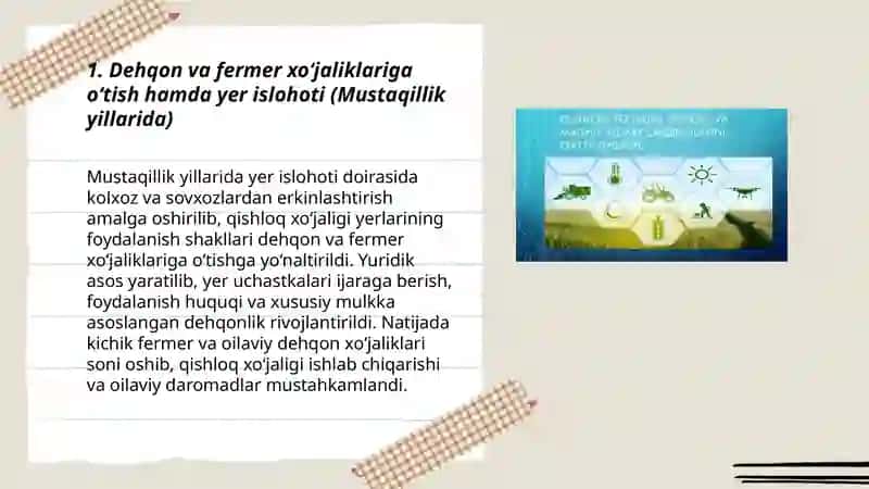 Mustaqillik yillarida qishloq xo‘jaligi va sanoat sohasidagi o‘zgarishlar 3