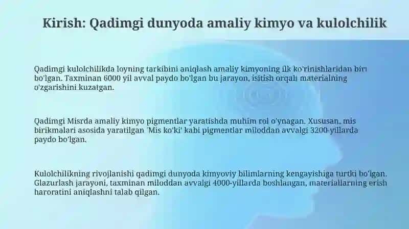 Qadimgi dunyo amaliy kimyosi. Keramika va chinni buyumlar tayyorlash 3