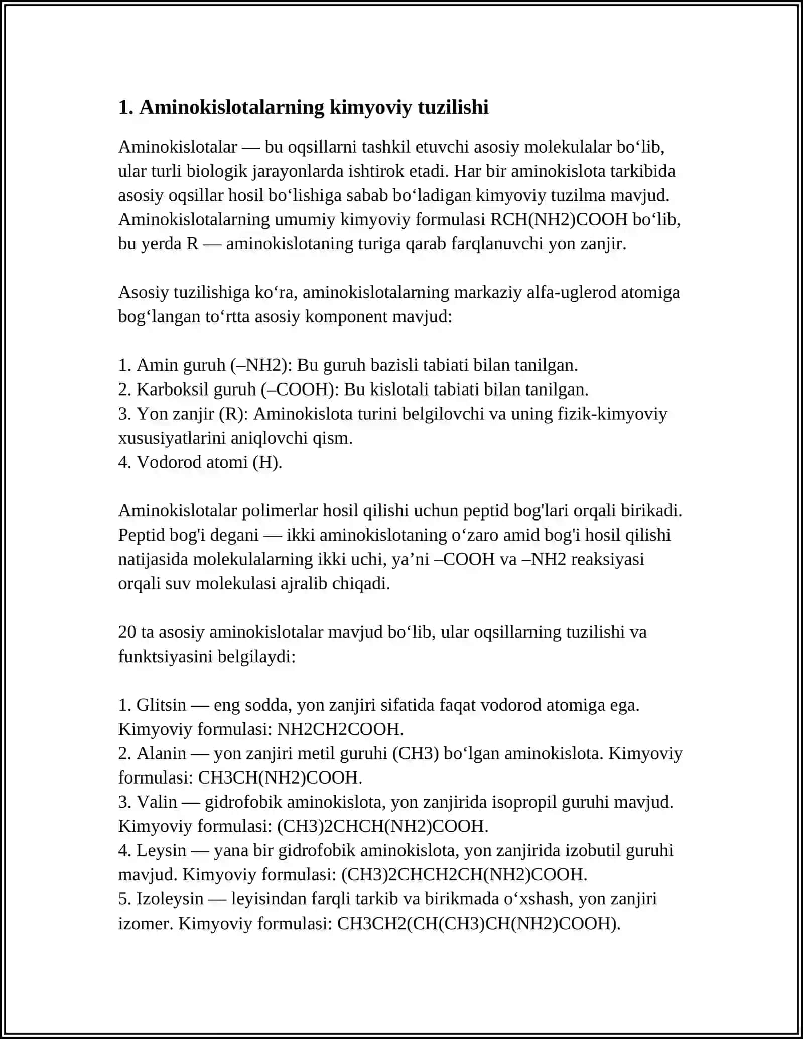 AMINOKISLOTALARNING KIMYOVIY VA TIBBIY BIOLOGIK XOSSALARI 3