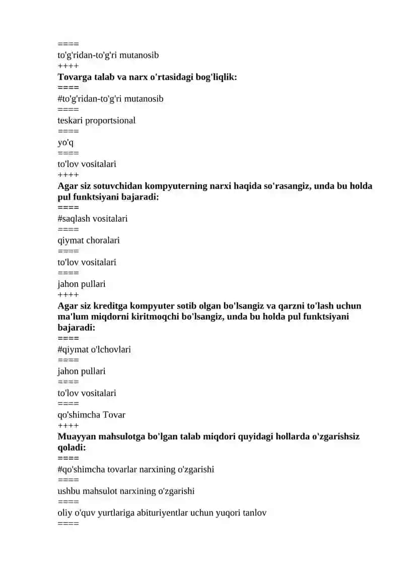 Iqtisodiyot va biznes fanidan yakuniy testlar 3