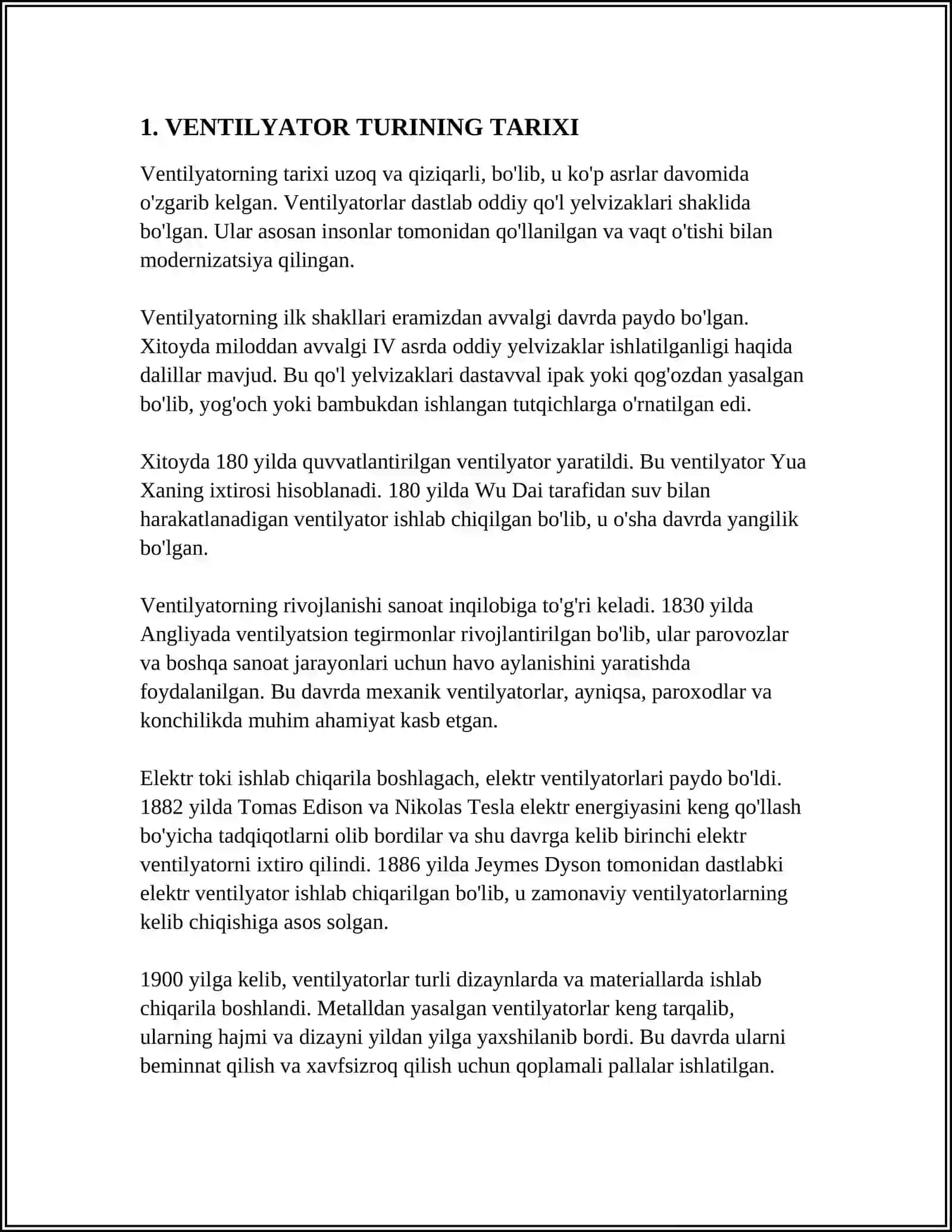MUSTAQIL ISH Mavzu: PERESPEKTIV VENTILYATOR 3