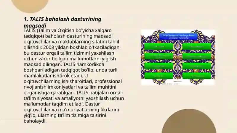 TALIS xalqaro baholash dasturi mazmuni va moxiyati 3