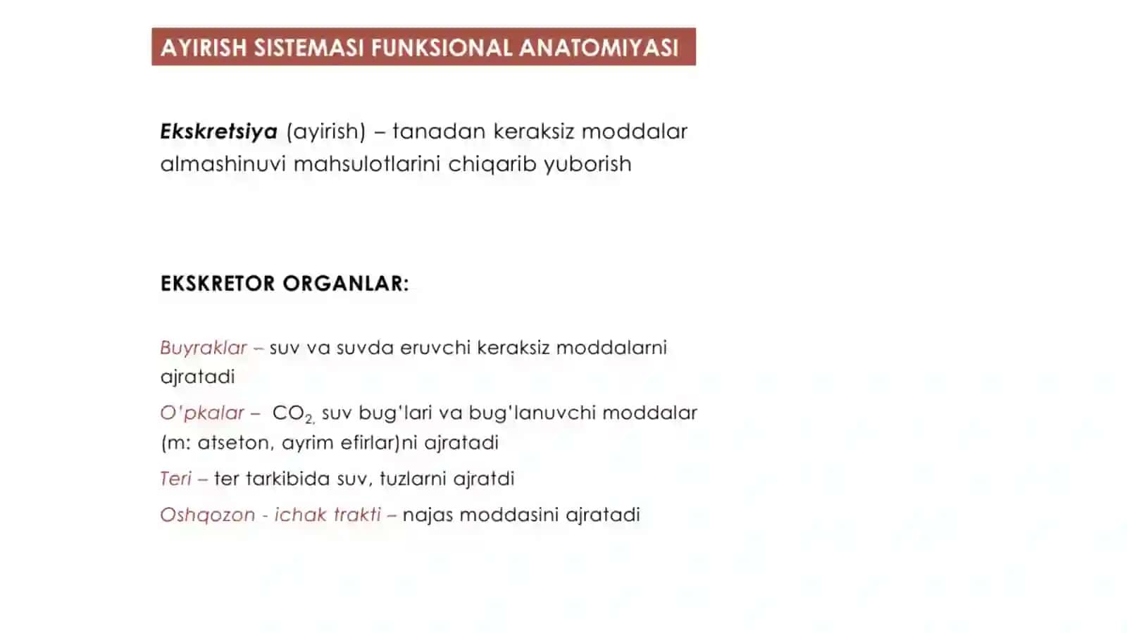 Ayiruv sistemasi. Buyrak Fiziologiyasi 3