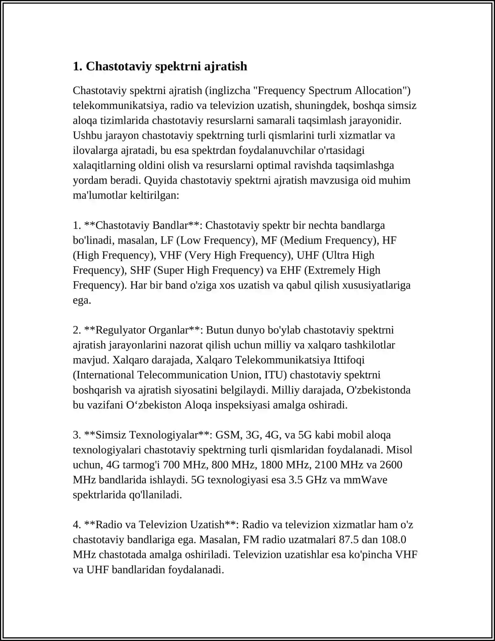 KANAL SIGNALLARINI AJRATISH USULLARI: CHASTOTA BOʻYICHA AJRATISH USULI 3