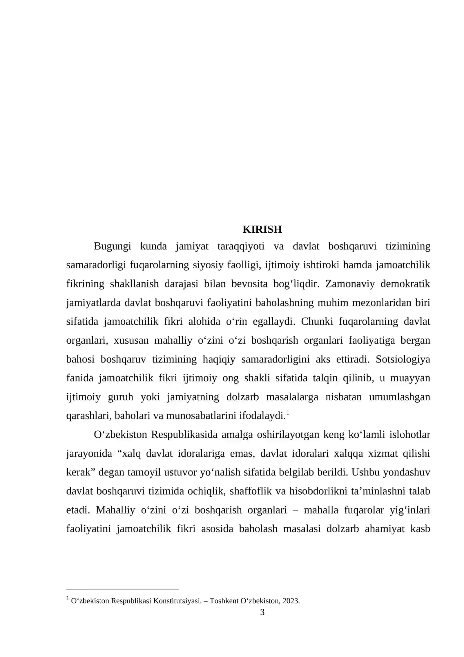 Jamoatchilik fikri mahalliy o'zini o'zi boshqarish organlari davlat boshqaruv faoliyatini baholash ko'rsatkichi sifatida 3
